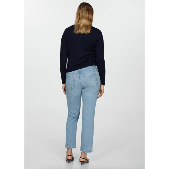 MANGO Maternity Jeans Sz 6 Blue Straight Leg Over-The-Belly Cropped Light Wash - Picture 3 of 16